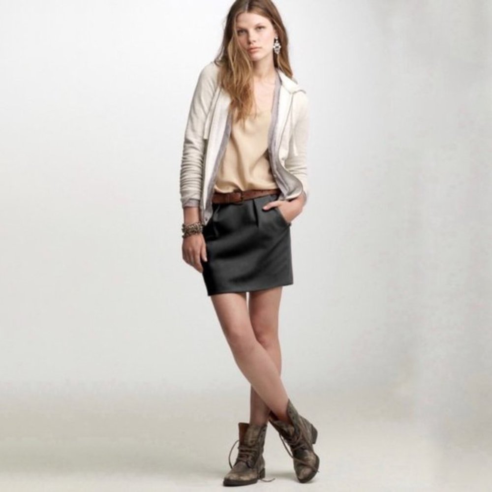 J. Crew Gray Felted Wool Mini Skirt w/ Pockets - 4